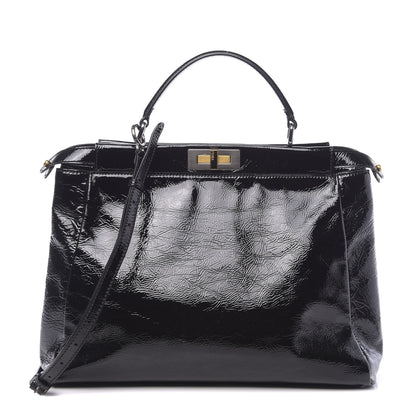 Fendi Patent Large Peekaboo Iconic Satchel Black 3 of 11