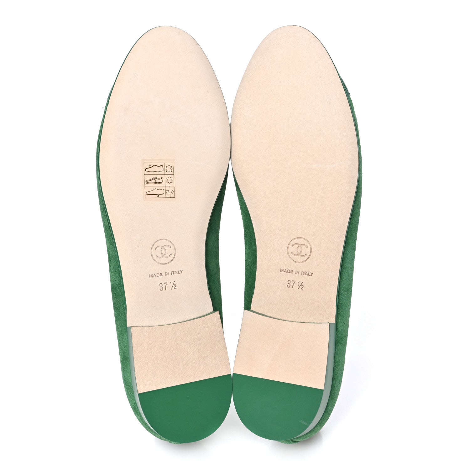 Chanel Suede Patent Cap Toe CC Ballerina Flats 37.5 Green 6 of 10