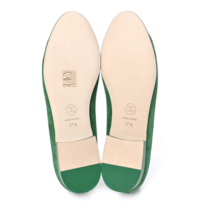 Chanel Suede Patent Cap Toe CC Ballerina Flats 37.5 Green 6 of 10