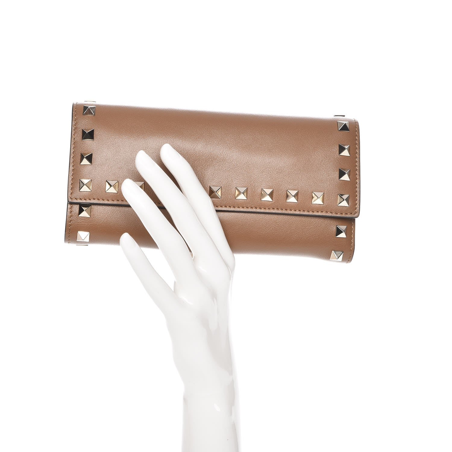 Valentino Garavani Calfskin Rockstud Flap Wallet Brown 2 of 10