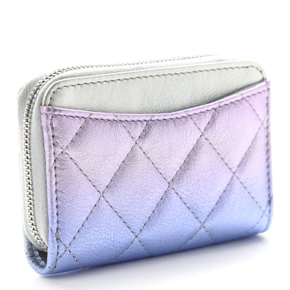 Chanel Gradient Metallic Calfskin Quilted Zip Around Coin Purse Wallet Silver Blue Yellow Purple 3 of 8