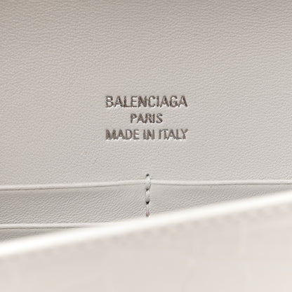 Balenciaga Shiny Calfskin Crocodile Embossed Top Handle Hourglass Clutch White 6 of 9