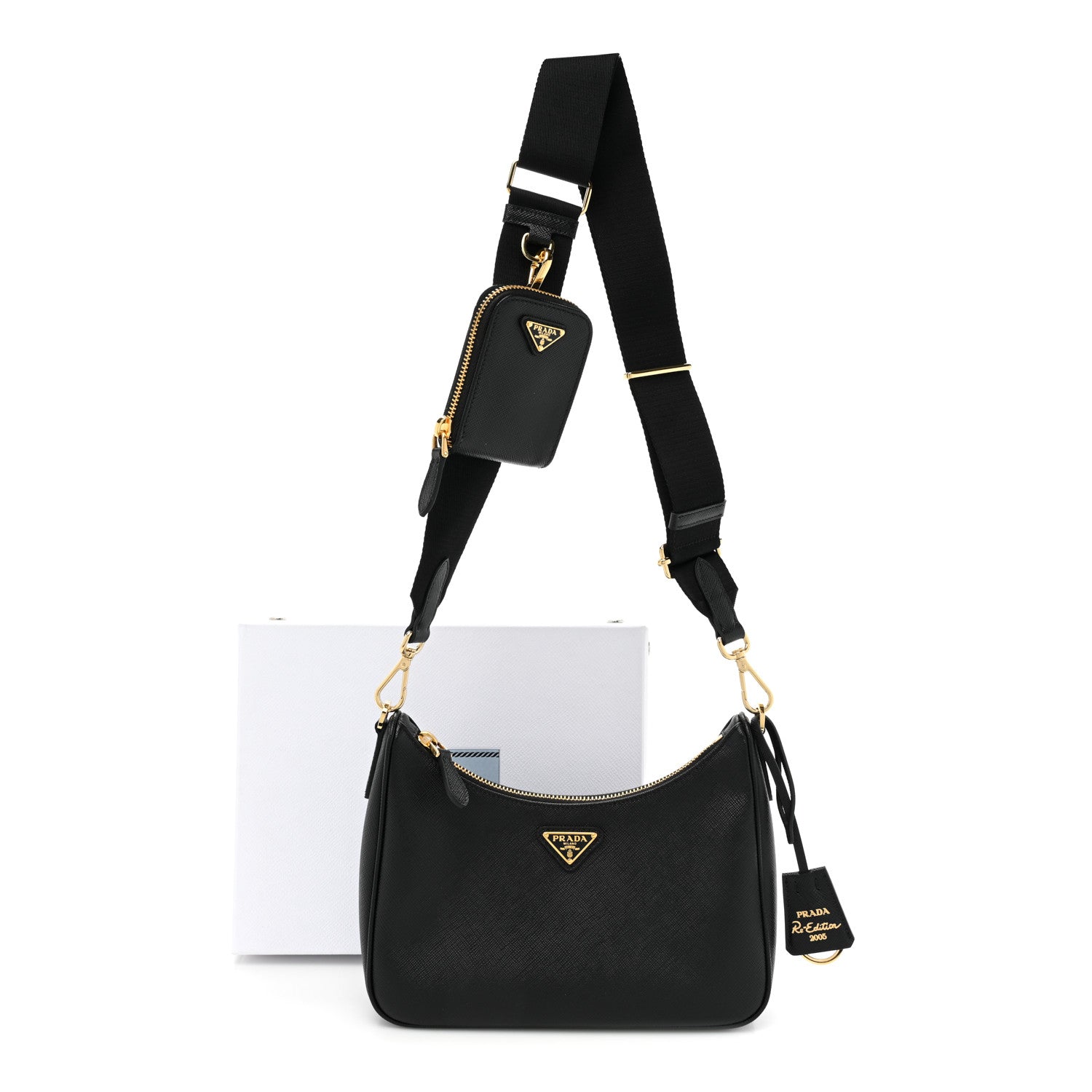 Prada Saffiano Lux Re-Edition 2005 Shoulder Bag Black 9 of 9