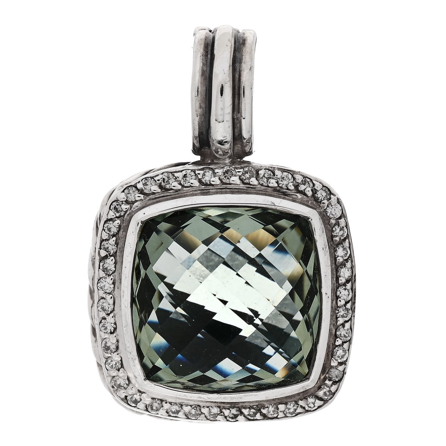 Sterling Silver Diamond Prasiolite 14mm Albion Enhancer Pendant