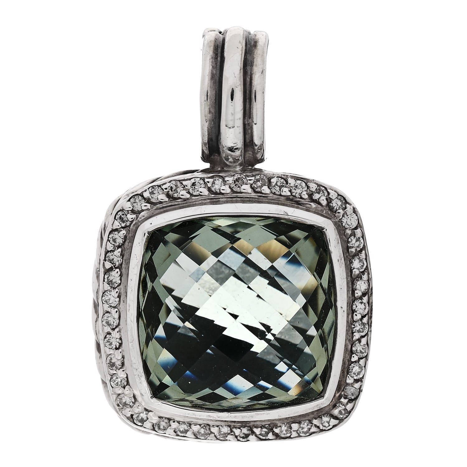 David Yurman Sterling Silver Diamond Prasiolite 14mm Albion Enhancer Pendant 1 of 4