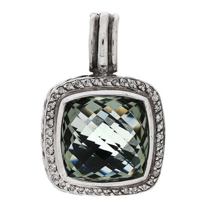 David Yurman Sterling Silver Diamond Prasiolite 14mm Albion Enhancer Pendant 1 of 4