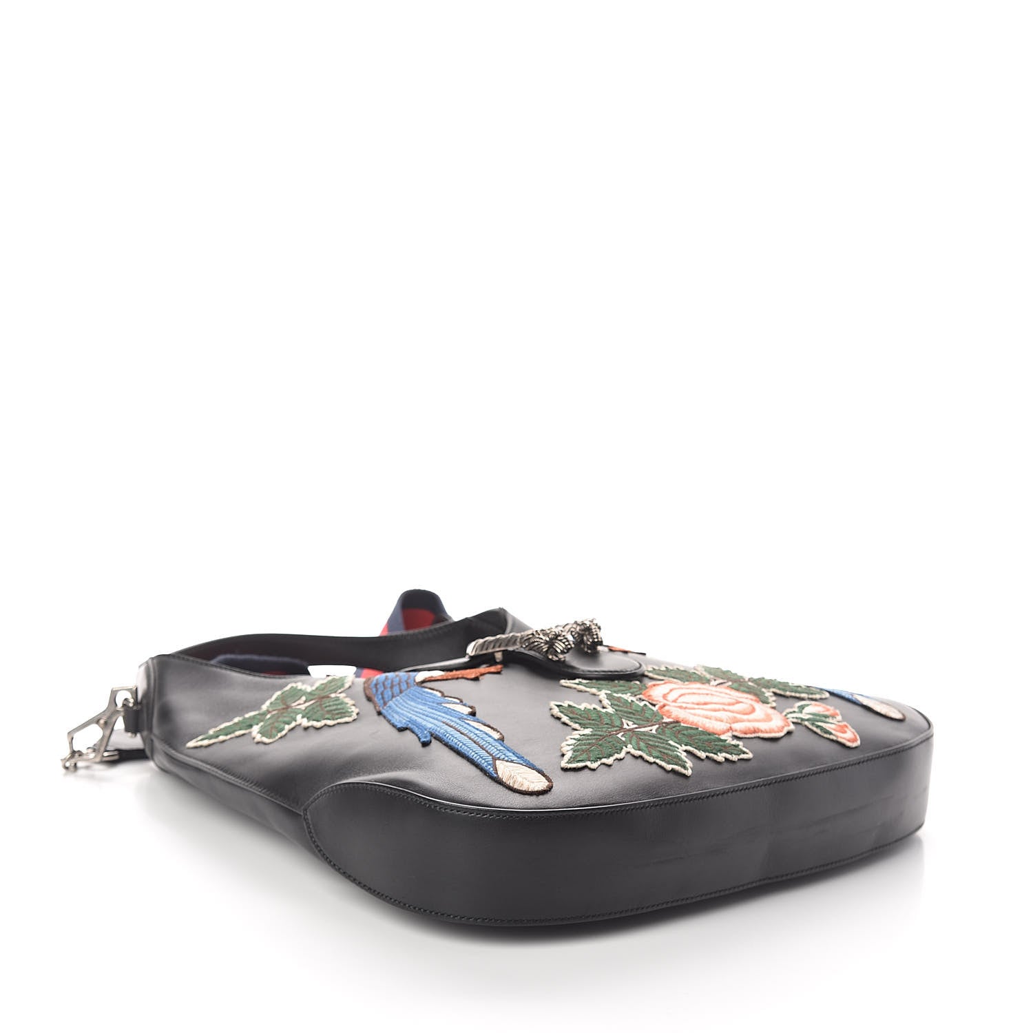 Gucci Calfskin Web Garden Collection Embroidered Medium Dionysus Hobo Black 4 of 9