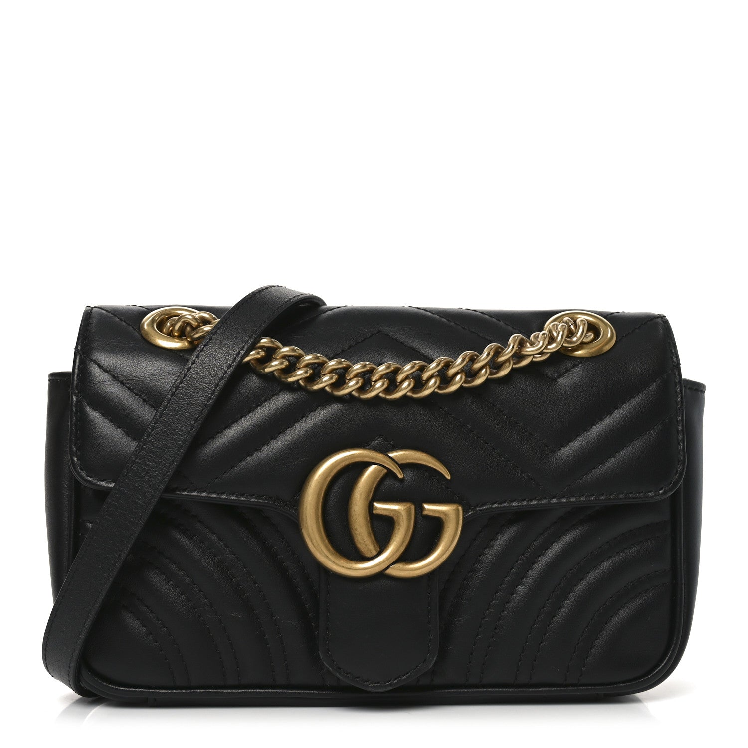 Gucci Calfskin Matelasse Mini GG Marmont Shoulder Bag Black 1 of 10