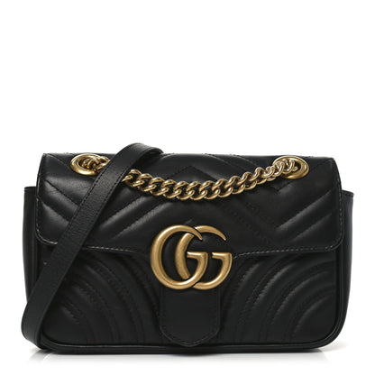 Gucci Calfskin Matelasse Mini GG Marmont Shoulder Bag Black 1 of 10