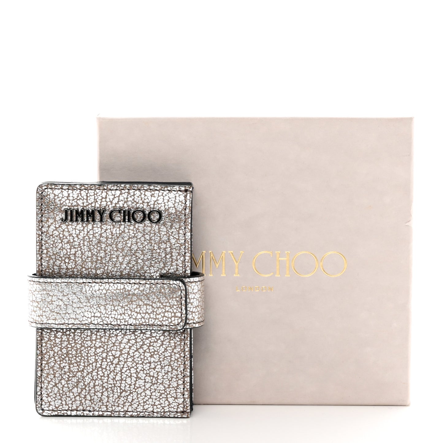 Metallic Grainy Goatskin Myla Gusseted Card Holder Platinum
