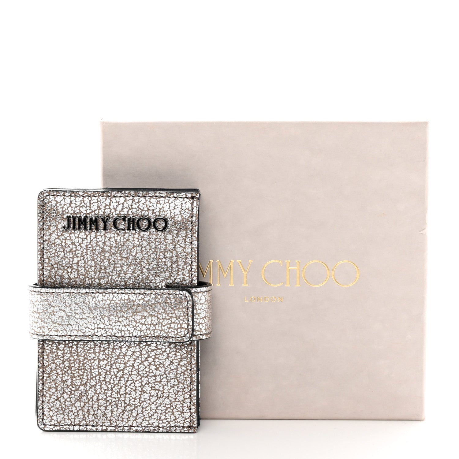 Jimmy Choo Metallic Grainy Goatskin Myla Gusseted Card Holder Platinum 12 of 12