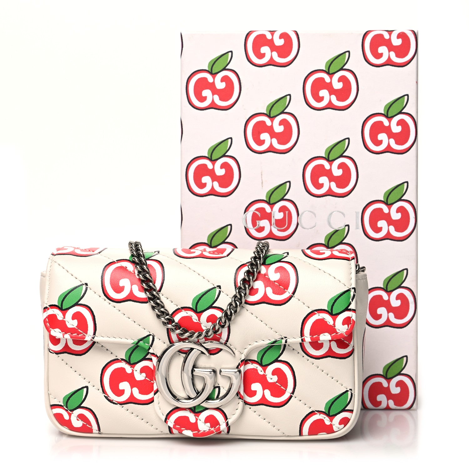 Gucci Calfskin Matelasse Diagonal GG Apple Super Mini GG Marmont Shoulder Bag Ivory 12 of 12