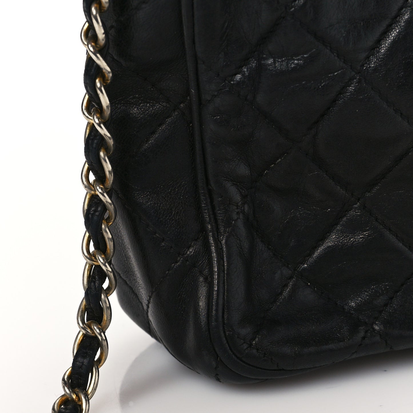 Lambskin Quilted Tassel Camera Case Black