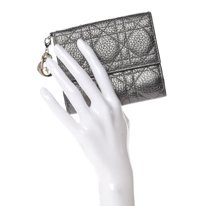 Christian Dior Metallic Grained Calfskin Cannage Lady Dior French Wallet Gunmetal 2 of 11