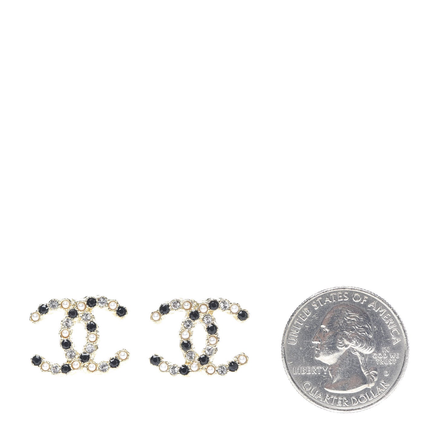 Resin Pearl Crystal CC Earrings Gold Black