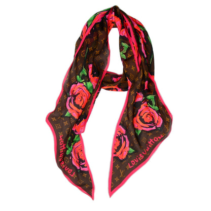 Louis Vuitton Silk Monogram Roses Scarf Marron 1 of 7
