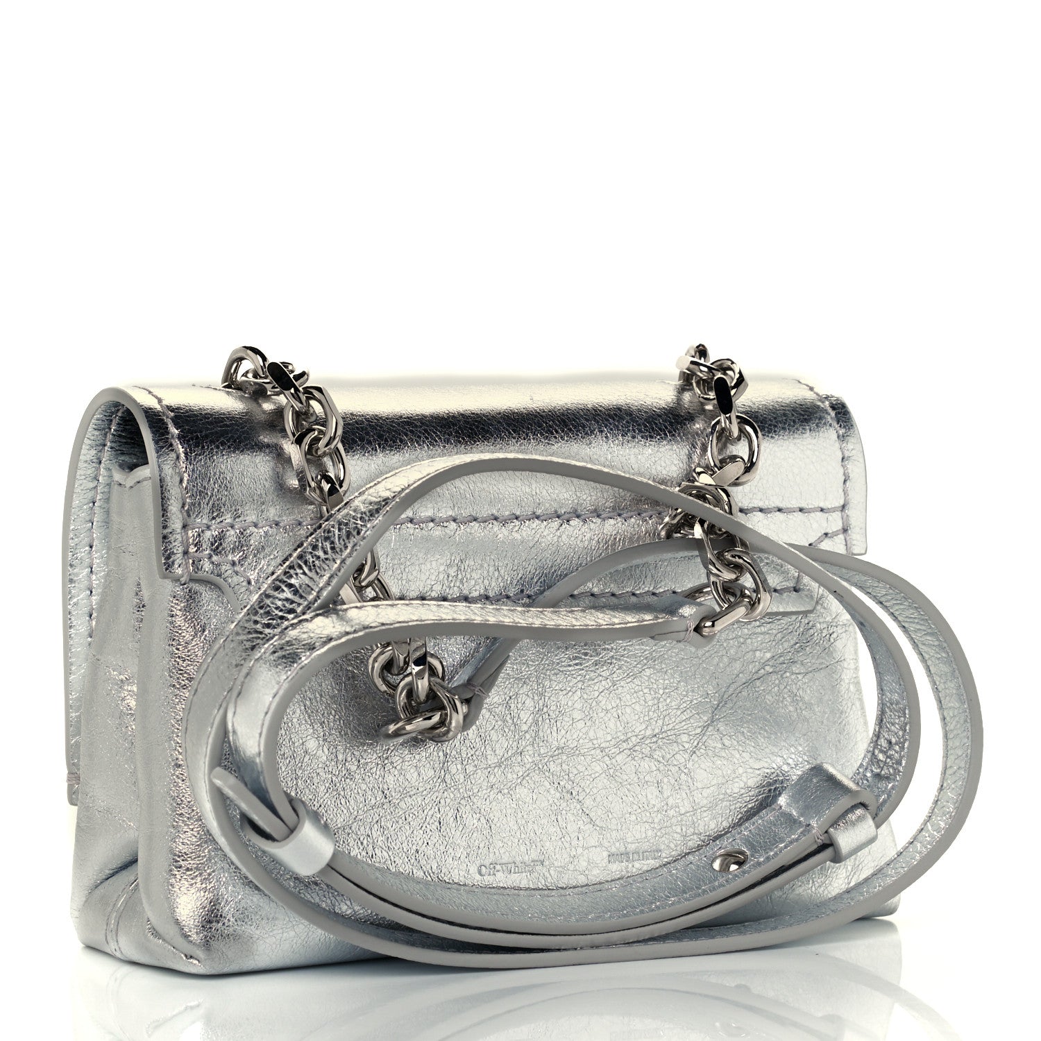 Off-White Calfskin Metallic Small Binder Clip Crossbody Silver 2 of 10