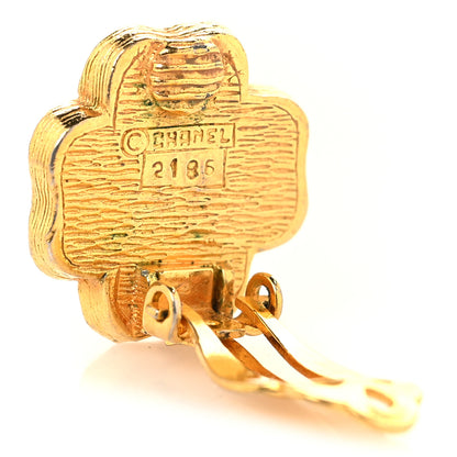 Chanel Metal Crystal Clover Clip On Earrings Gold 4 of 4