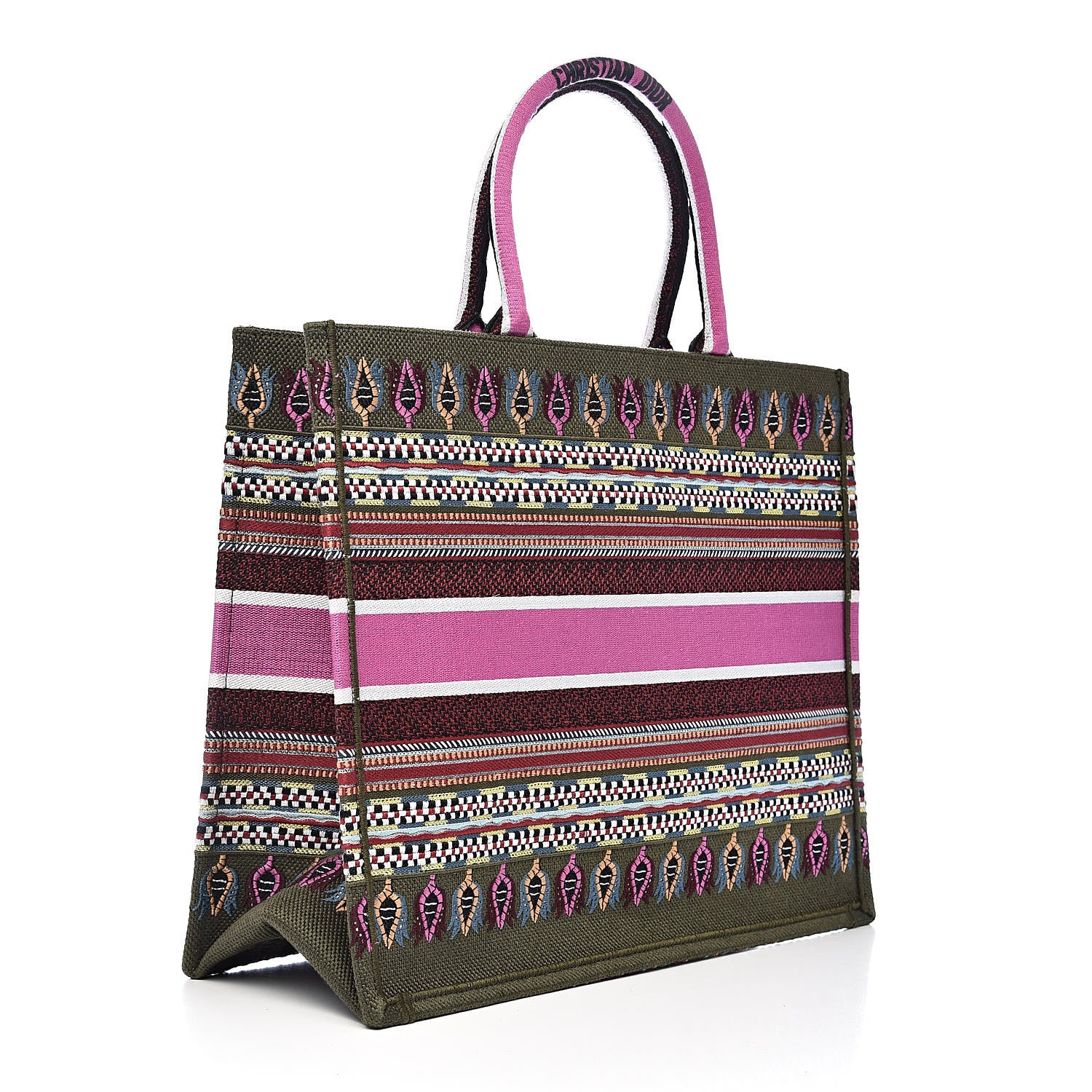 Christian Dior Canvas Embroidered Book Tote Olive Multicolor 3 of 11