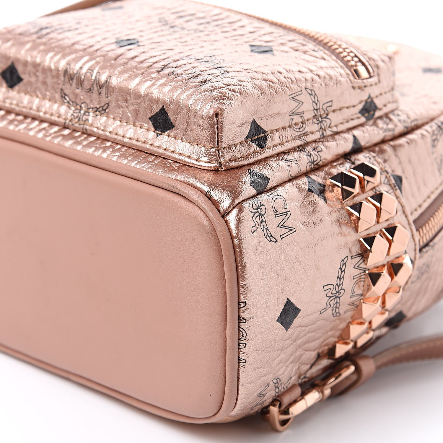 MCM Metallic Visetos Studded X-Mini Bebe Boo Backpack Champagne Gold 8 of 9