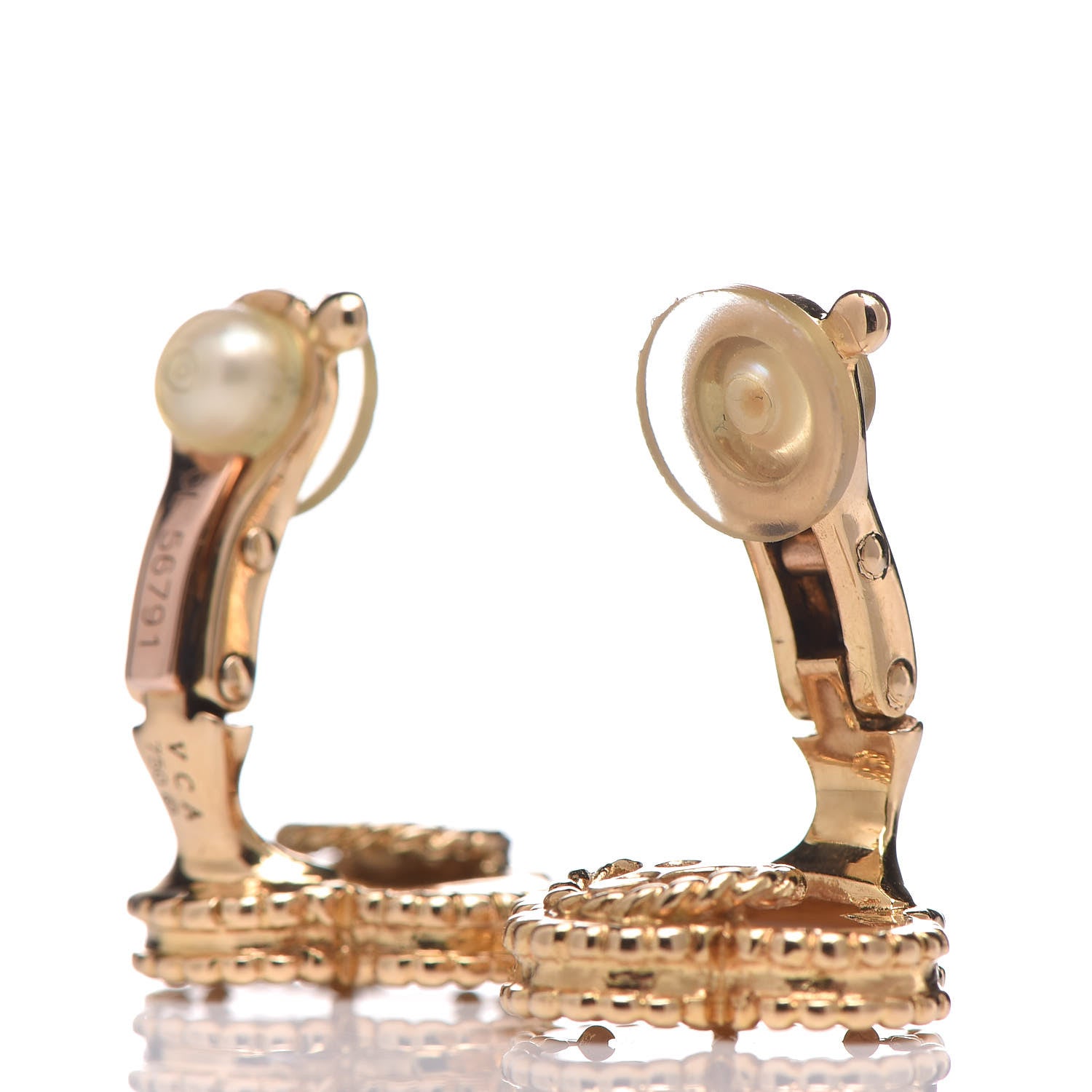 Van Cleef & Arpels 18K Yellow Gold Mother of Pearl Vintage Alhambra Clip-On Earrings 3 of 6