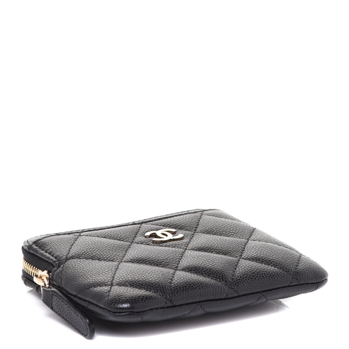 Caviar Quilted Zip Card Holder Wallet Black