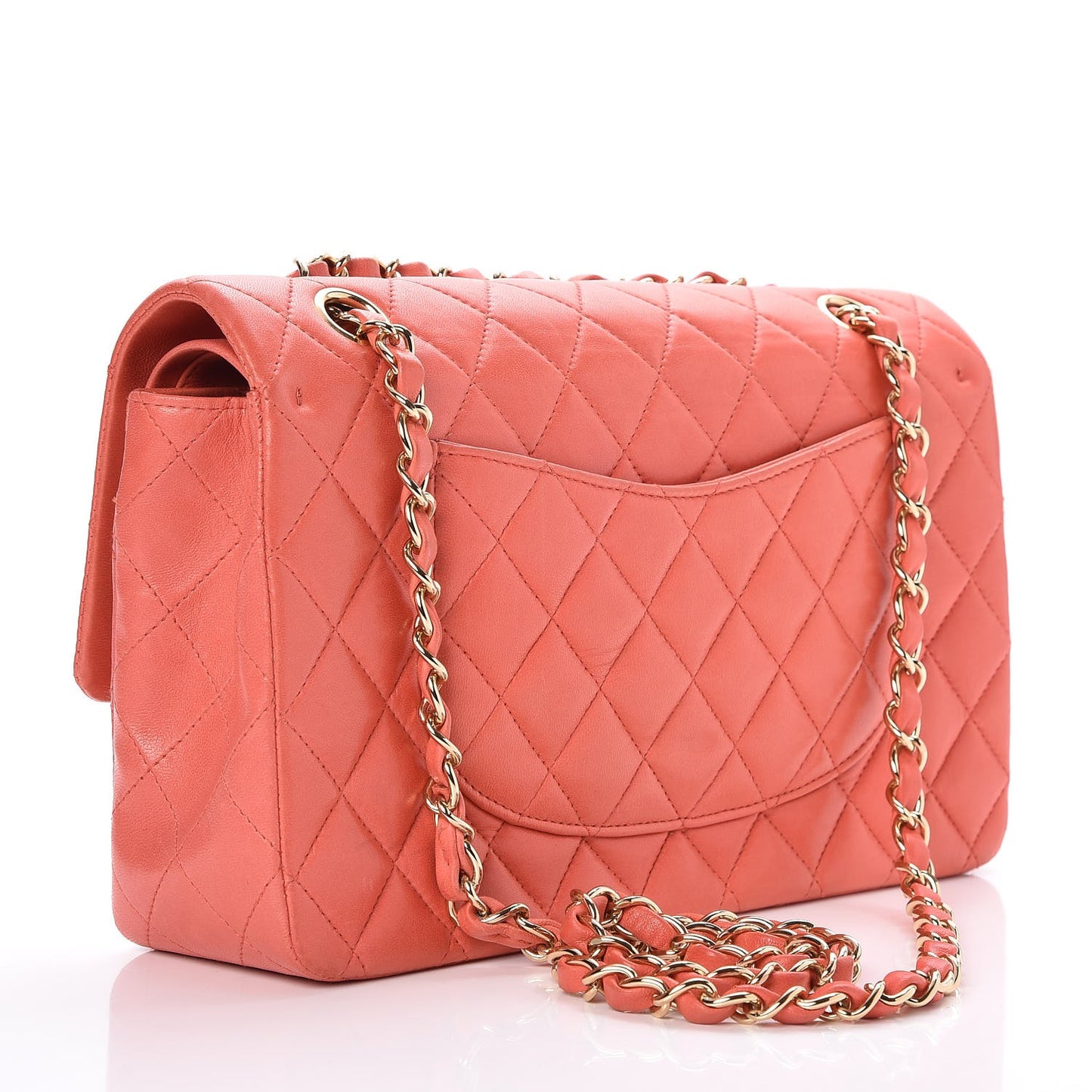 Lambskin Quilted Medium Double Flap Coral