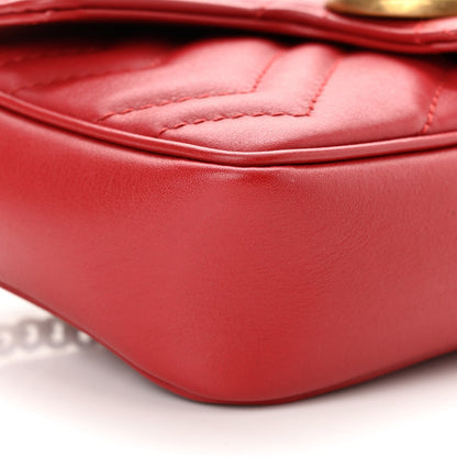 Gucci Calfskin Matelasse Super Mini GG Marmont Shoulder Bag Hibiscus Red 9 of 13
