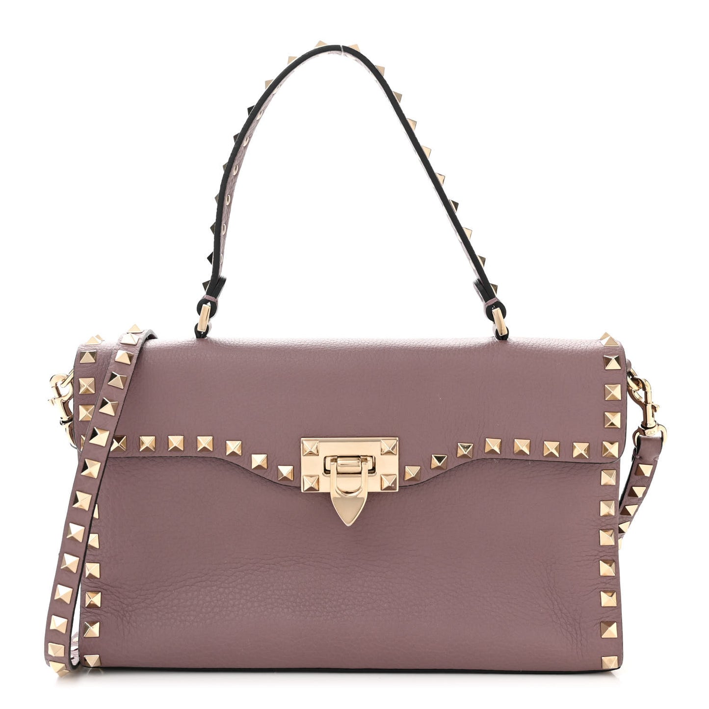 Pebbled Calfskin Small Rockstud Single Handle Flap Bag Dark Mauve