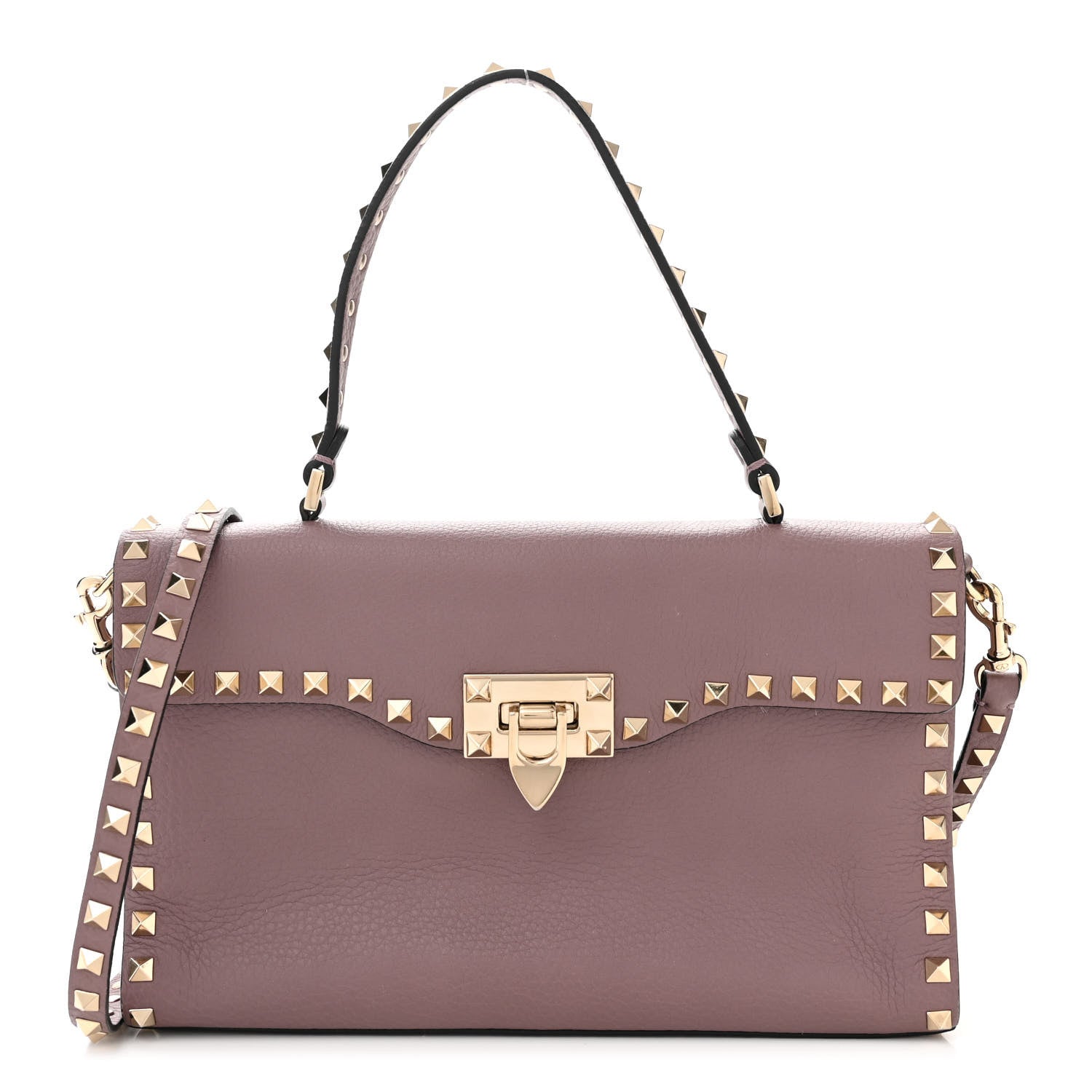Valentino Garavani Pebbled Calfskin Small Rockstud Single Handle Flap Bag Dark Mauve 1 of 9
