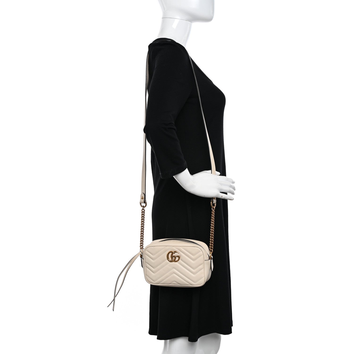 Gucci Calfskin Matelasse Mini GG Marmont Chain Shoulder Bag White 2 of 14