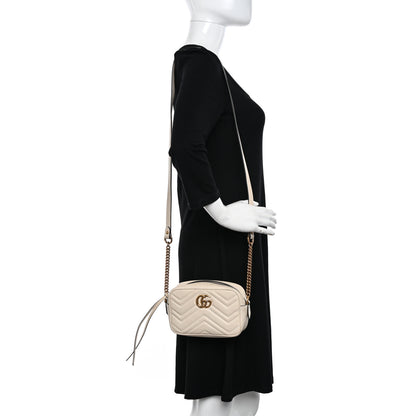 Gucci Calfskin Matelasse Mini GG Marmont Chain Shoulder Bag White 2 of 14