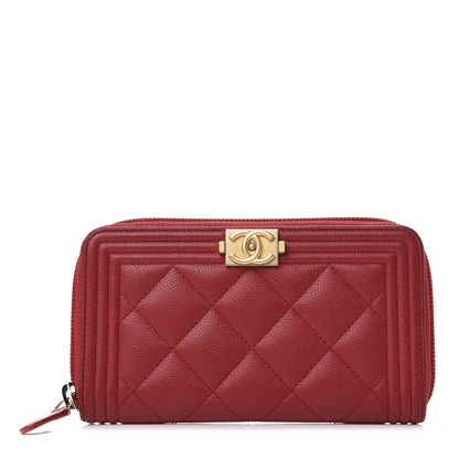 Chanel Caviar Quilted Small Boy Zip Around Wallet Dark Red 1 of 9