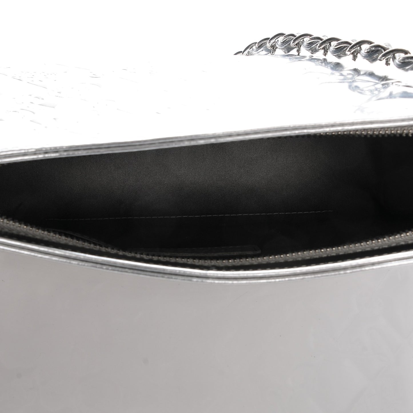 Metallic Patent Calfskin Lucky Symbols Pochette Silver