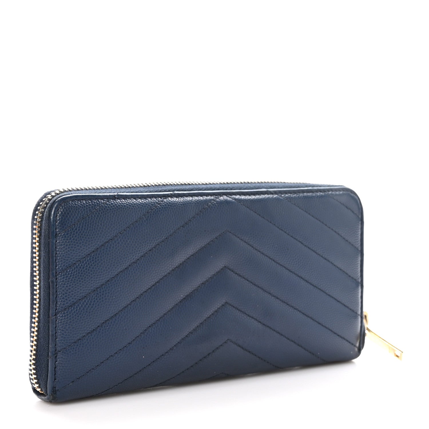 Saint Laurent Grain De Poudre Matelasse Chevron Monogram Zip Around Wallet Deep Marine 3 of 8