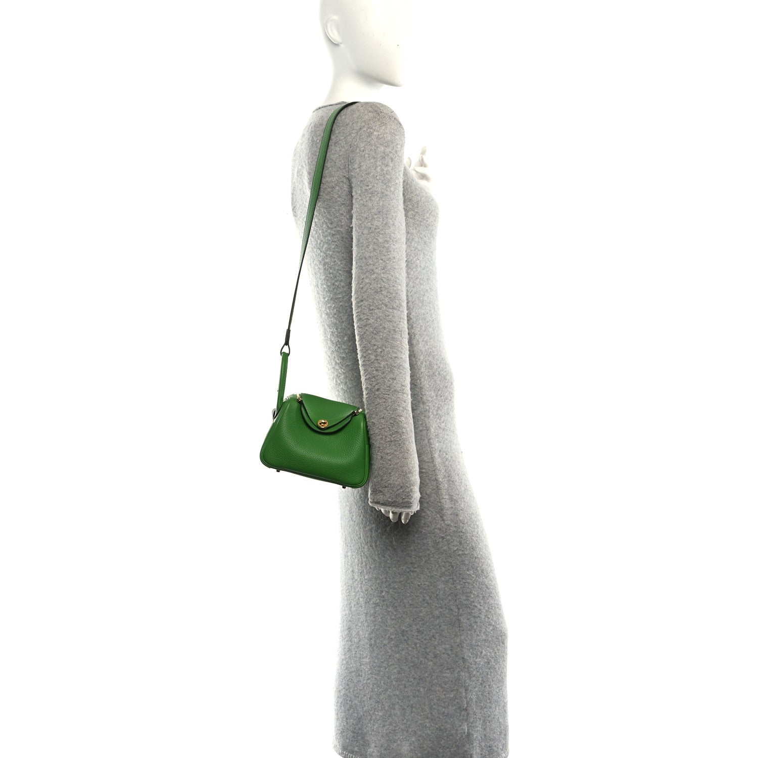 Hermes Taurillon Clemence Mini Lindy 20 Vert Yucca 2 of 10