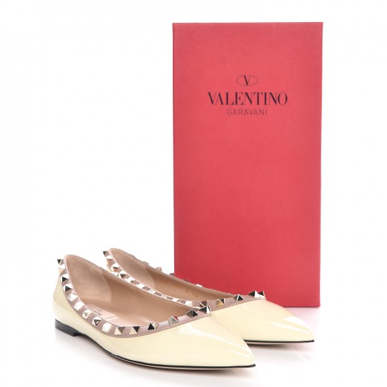 Patent Rockstud Ballerina Flats 36 Ivory Poudre