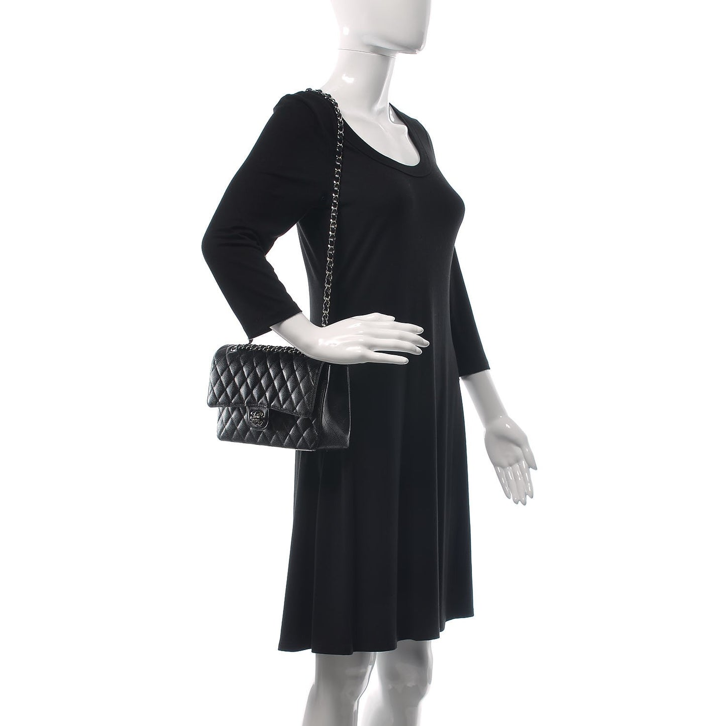 Caviar Quilted Medium Double Flap Black