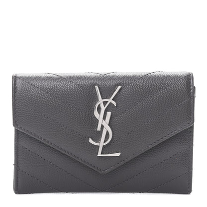 Saint Laurent Grain De Poudre Matelasse Chevron Small Monogram Envelope Wallet Coal 1 of 10