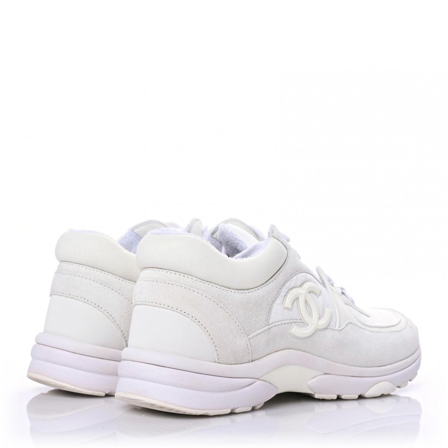 Suede Calfskin Fabric CC Sneakers 36 White