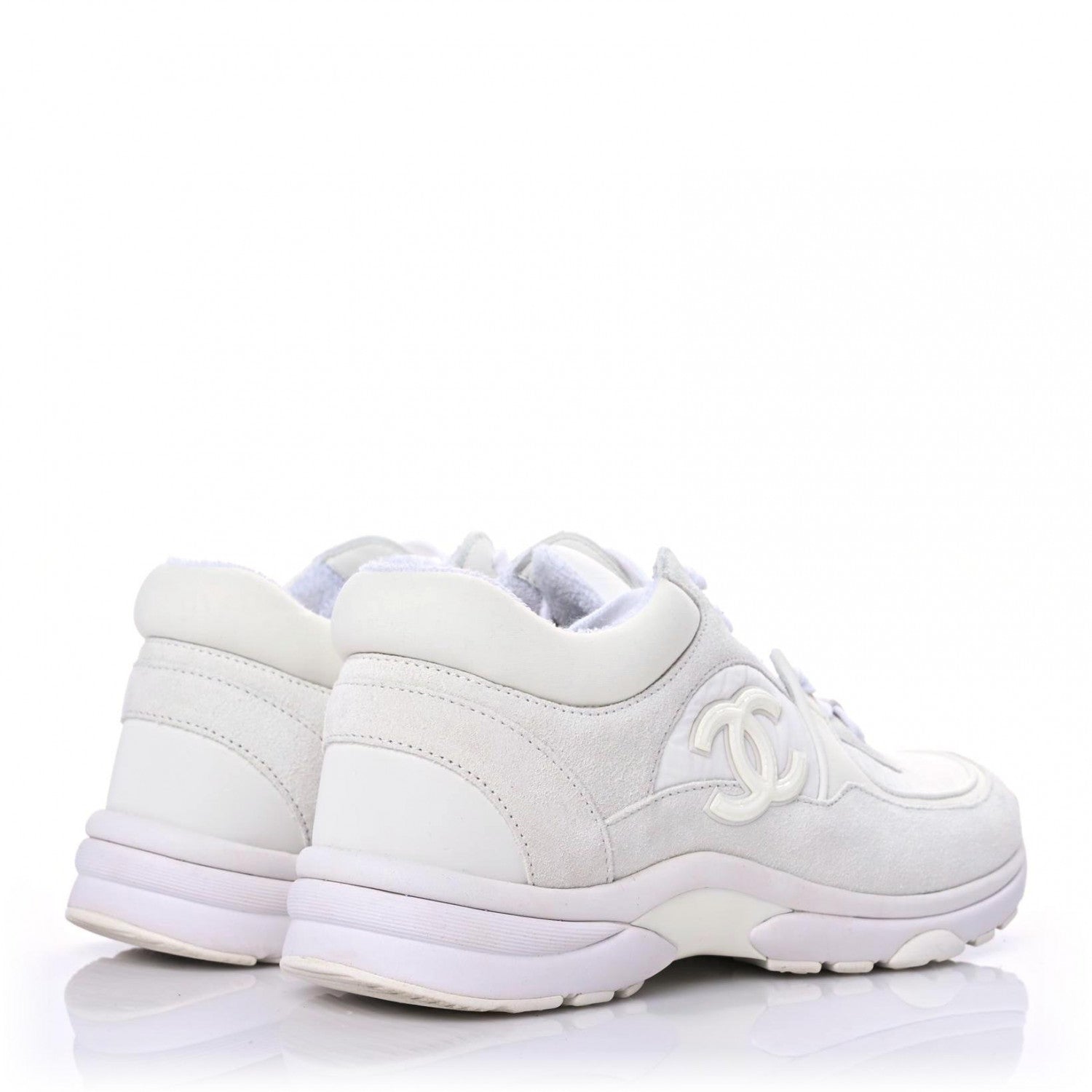 Chanel Suede Calfskin Fabric CC Sneakers 36 White 4 of 15