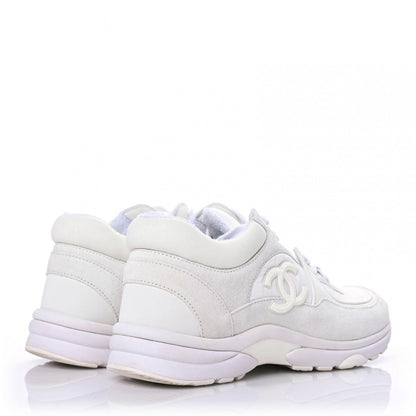 Chanel Suede Calfskin Fabric CC Sneakers 36 White 4 of 15