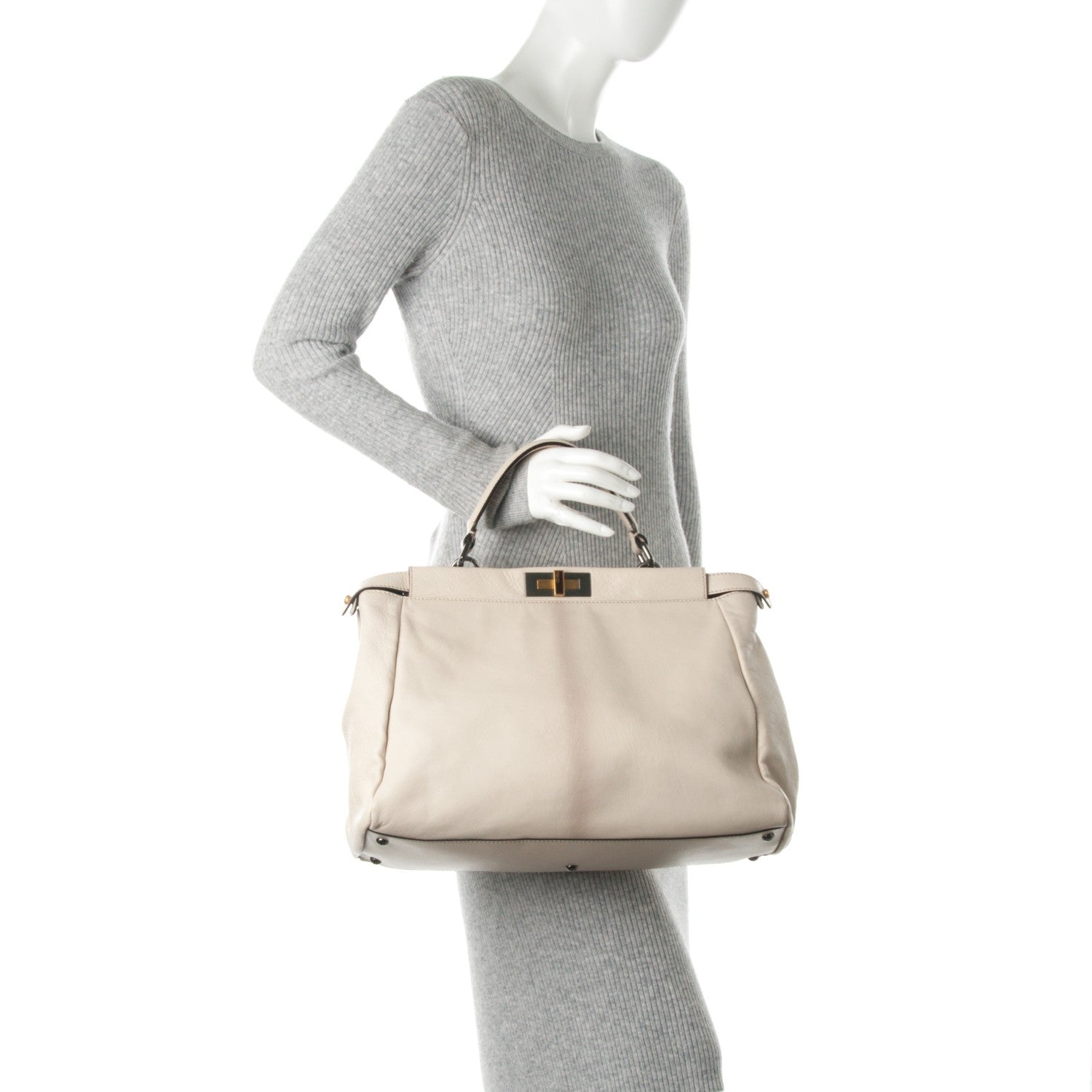 Fendi Goatskin Elaphe Large Peekaboo Iconic Satchel Latte Natural 3 of 8