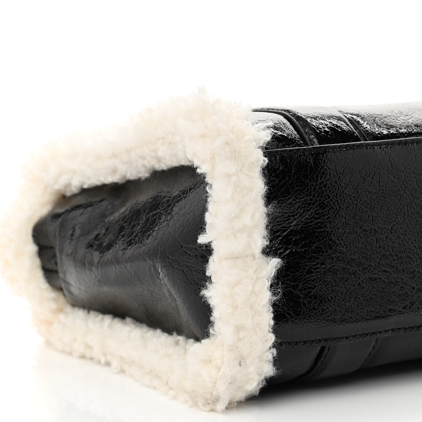 Shiny Calfskin Faux Shearling Mini The Traveler Tote Bag Black