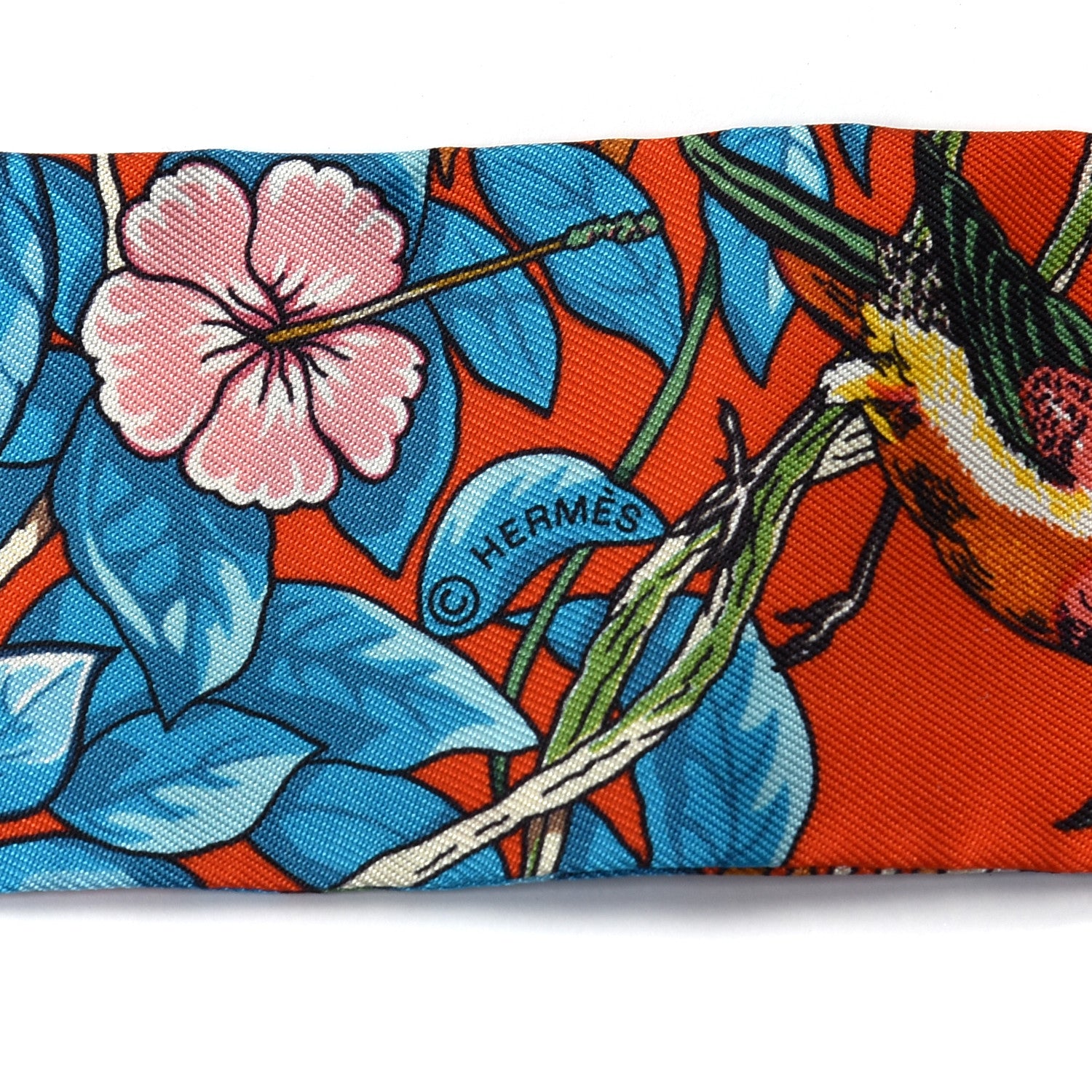 Hermes Silk Jungle Love Love Twilly Orange Bleu Brun 3 of 4