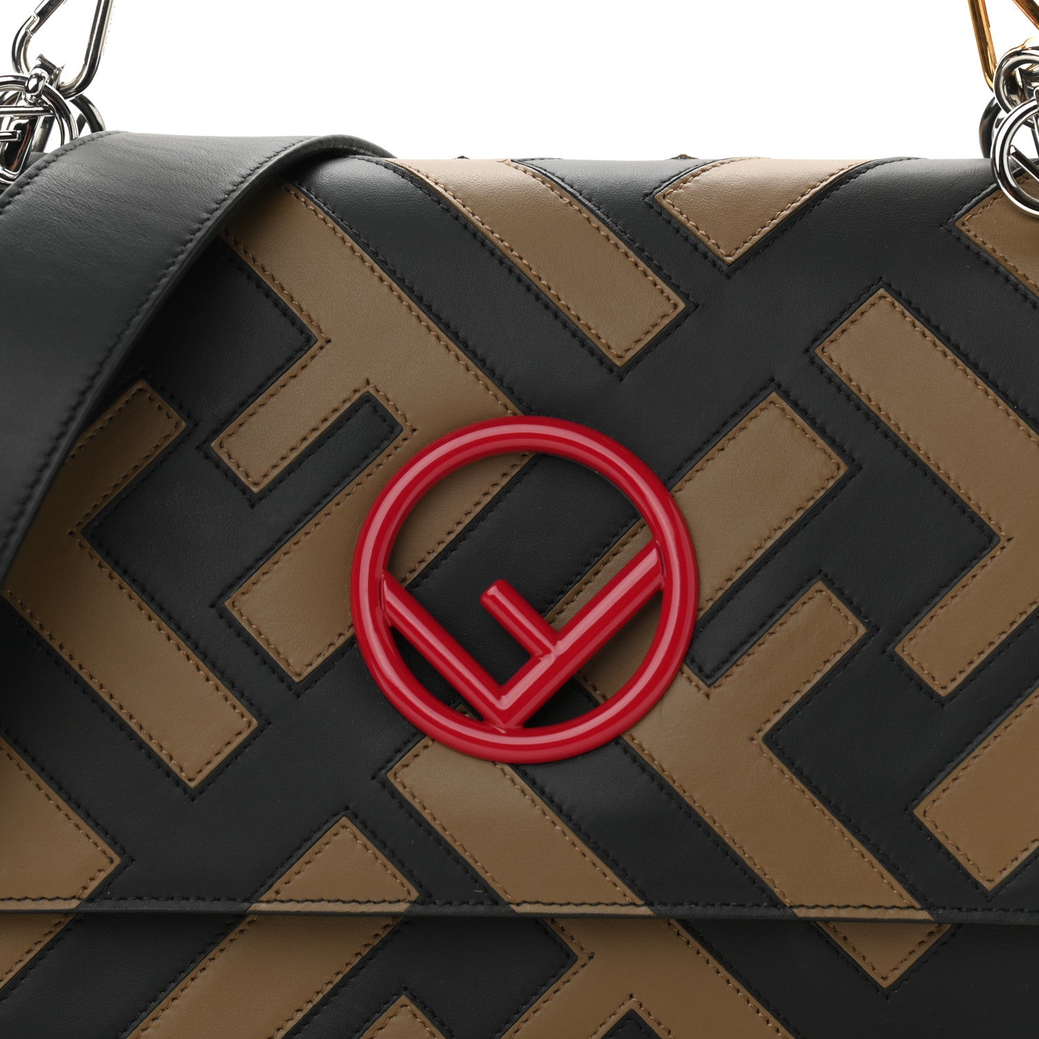 Fendi Vitello Century F is Fendi FF Diagonal Inlay Kan I Shoulder Bag Fango Black Fragola 8 of 11