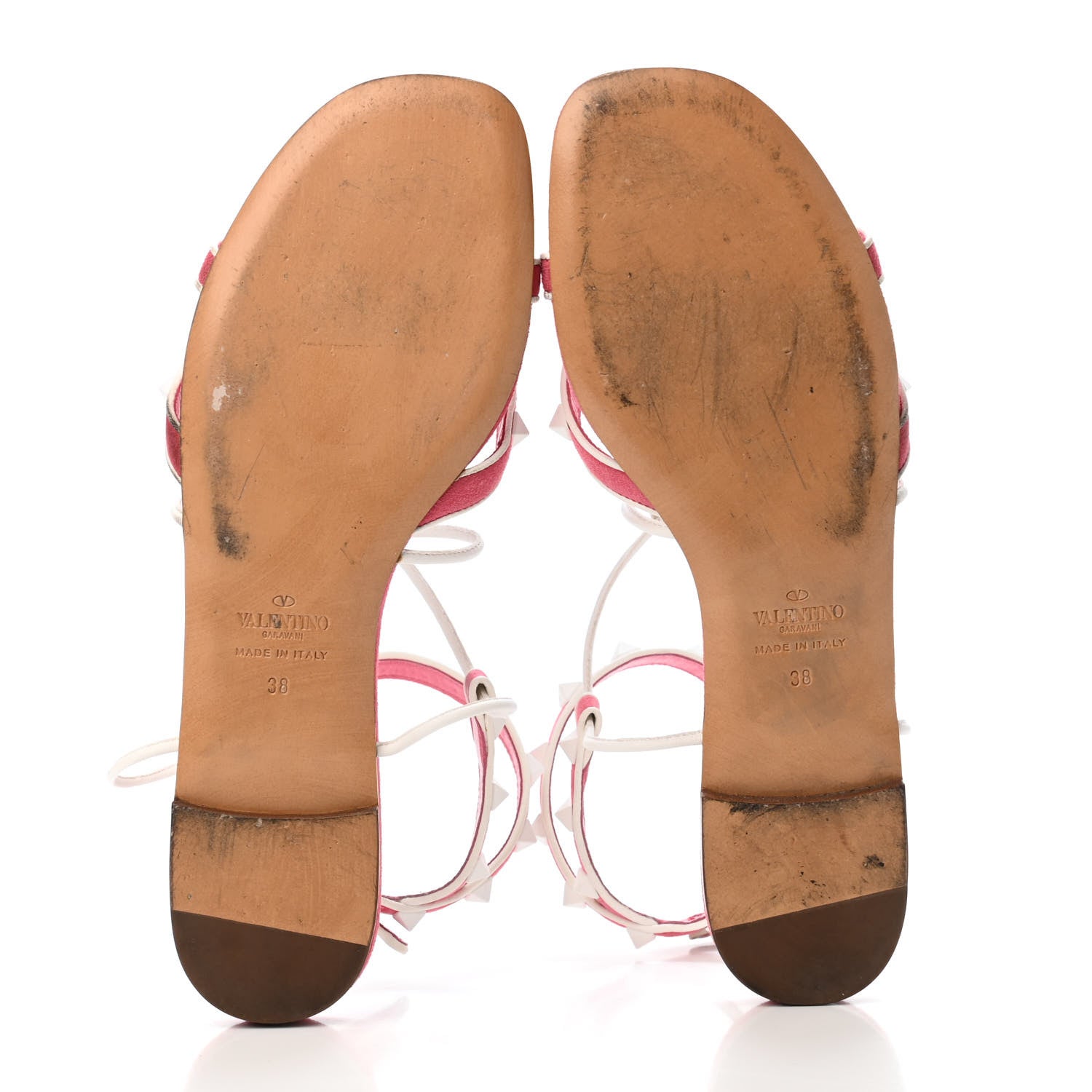 Valentino Garavani Suede Free Rockstud Ankle Strap Flat Sandals 38 Shadow Pink White 4 of 4