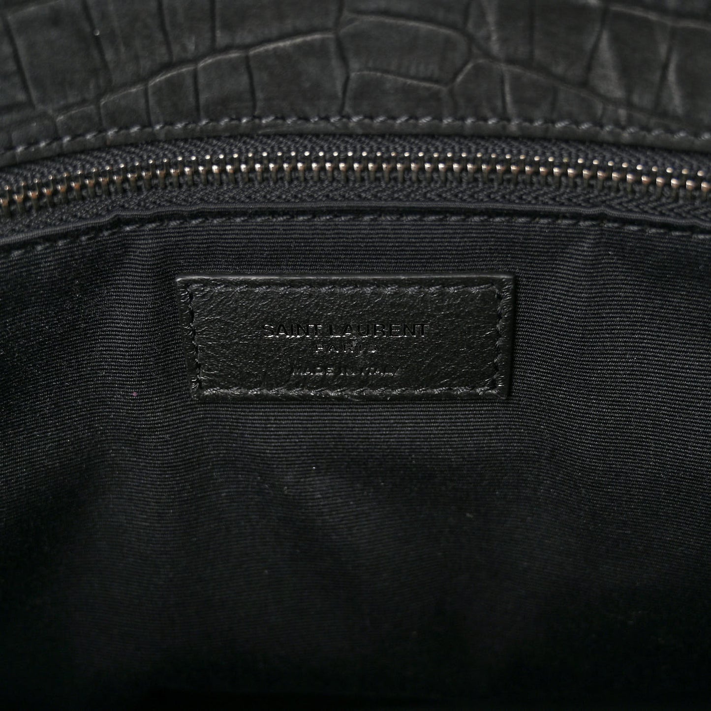 Nubuck Crocodile Embossed Monogram Medium Niki Chain Satchel Black