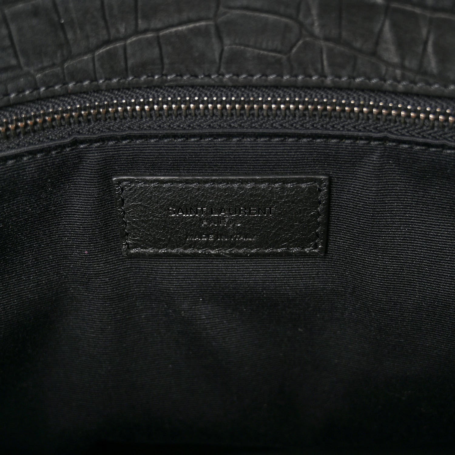 Saint Laurent Nubuck Crocodile Embossed Monogram Medium Niki Chain Satchel Black 6 of 9