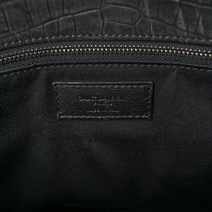 Saint Laurent Nubuck Crocodile Embossed Monogram Medium Niki Chain Satchel Black 6 of 9